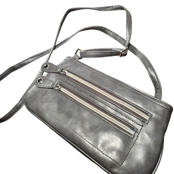 Gray Faux Leather Small Crossbody Purse Bag Multiple Pockets Travel Minimalist - Picture 8 of 12